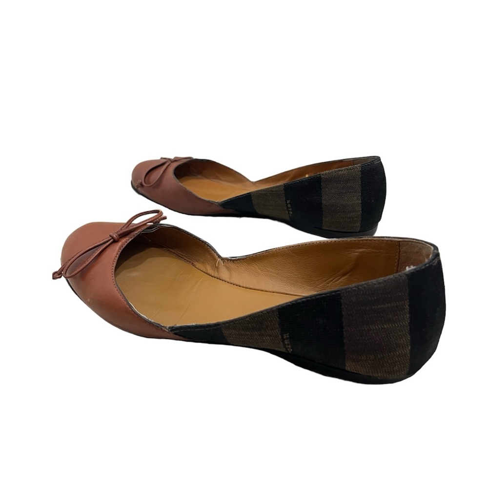 Authentic Fendi Brown Leather & Black Trim Ballet Flat - Picture 8 of 10